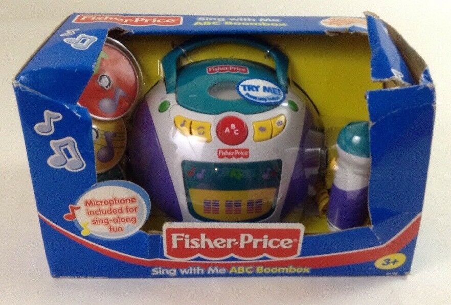 Fisher Price Sing With Me Abc Boombox Attached Microphone & 3 Pretend Cds New