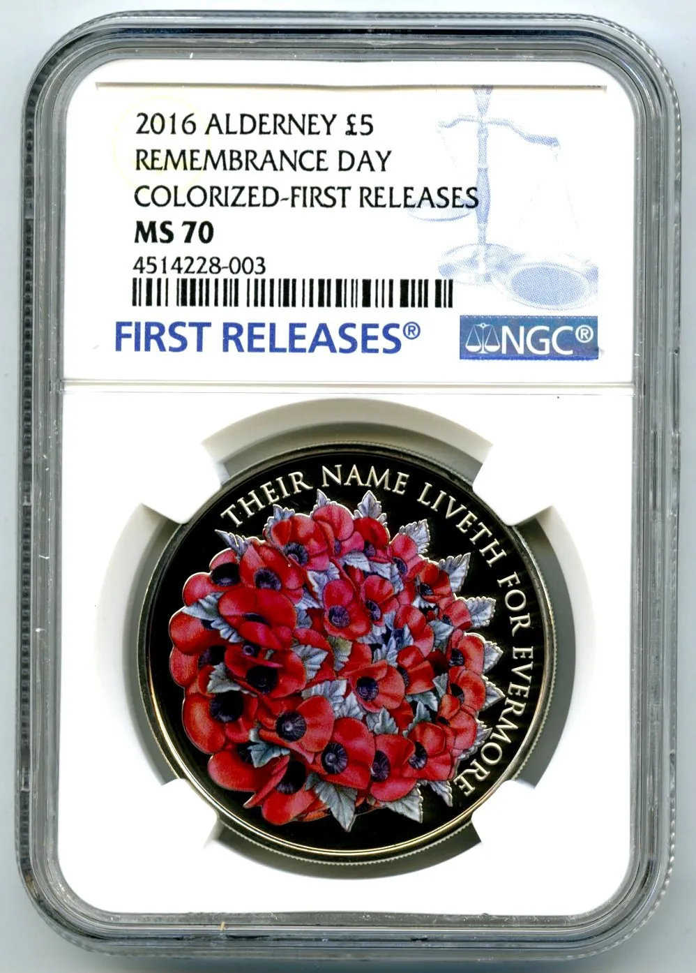 2016 Alderney £5 5pnd Great Britain Remembrance  Poppy Ngc Ms70 First Releases !