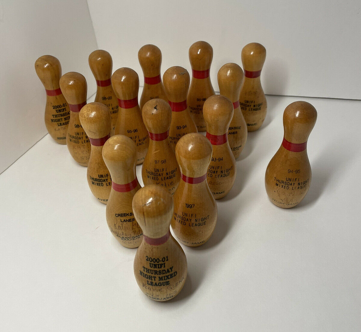 Vintage Lot Of Wood Wooden Small Just Under 4 Inch Bowling Pins 16 In All