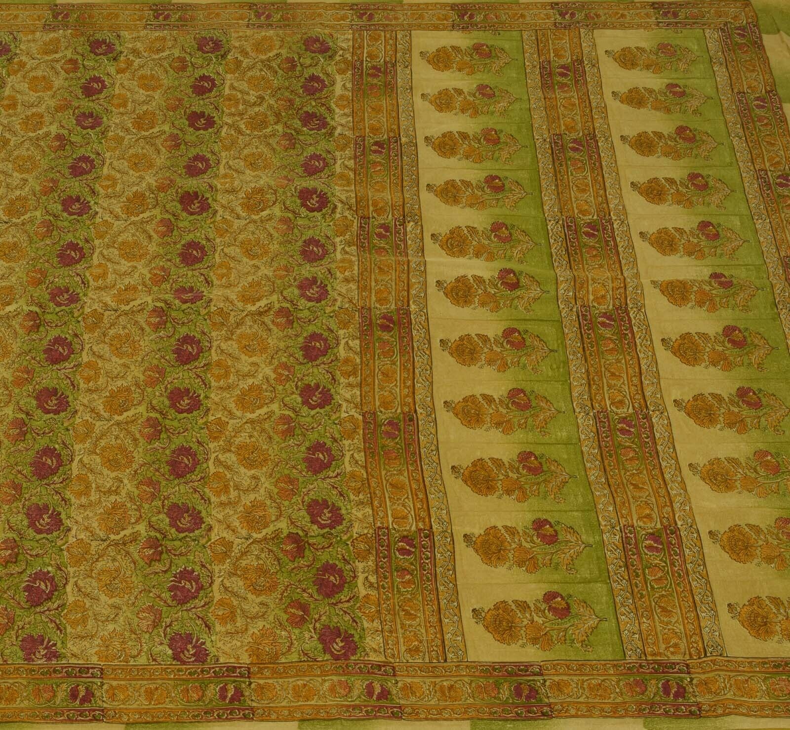 Vintage Indian Saree 100% Pure Silk Multi Color Printed Soft Sari Craft Fabric