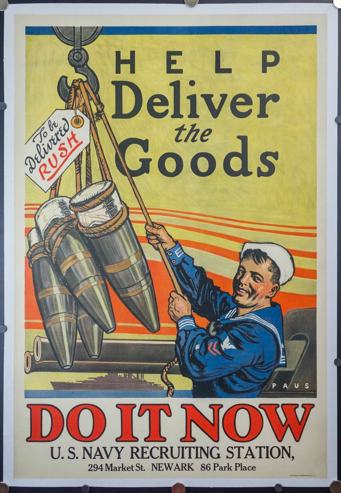 1918 Help Deliver The Goods Do It Now Herbert Paus Wwi Us Navy Poster Original