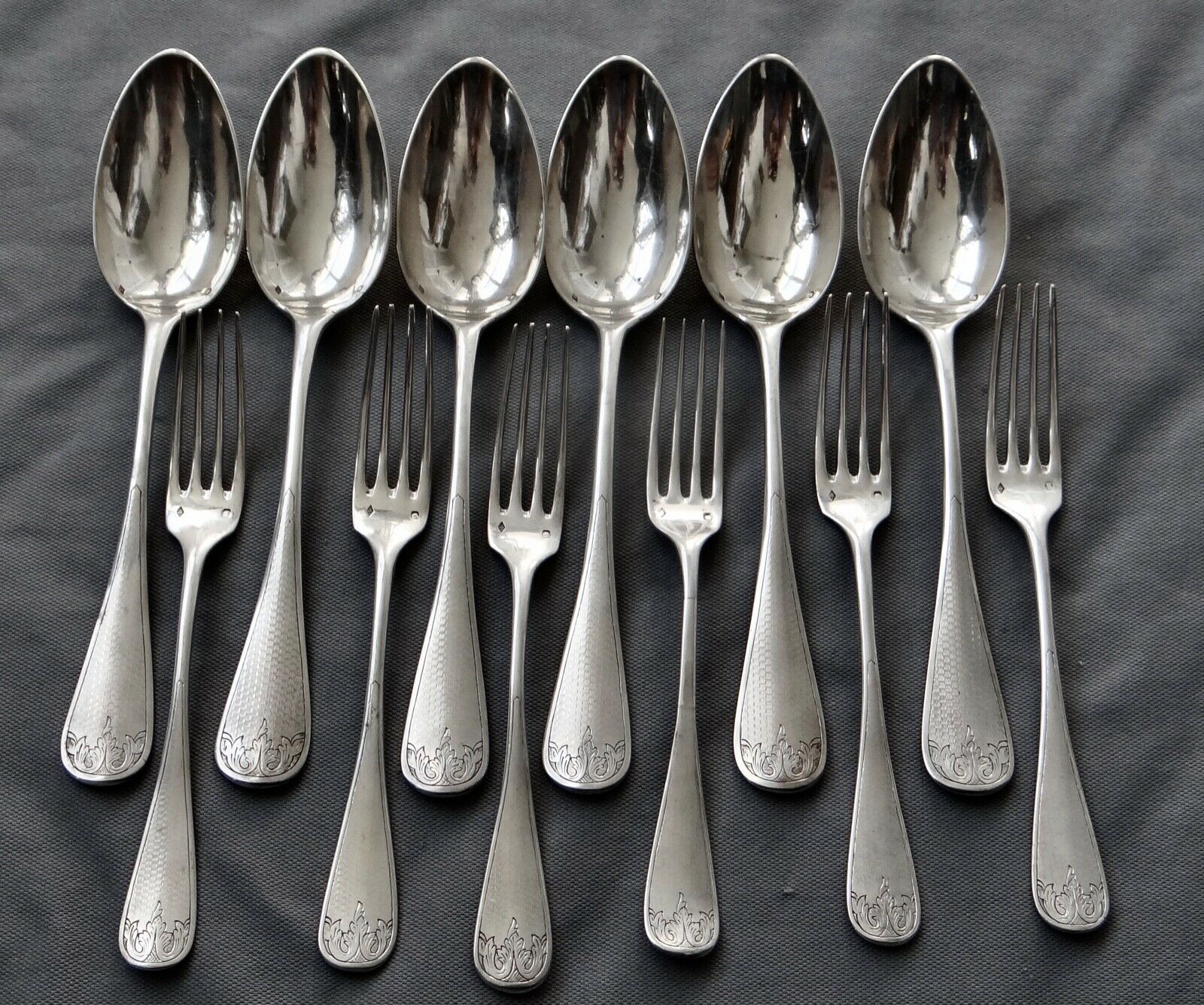 Henri Louis Chenailler French Silver  18pc C1850 6 Spoons 6 Forks 6 Knives.