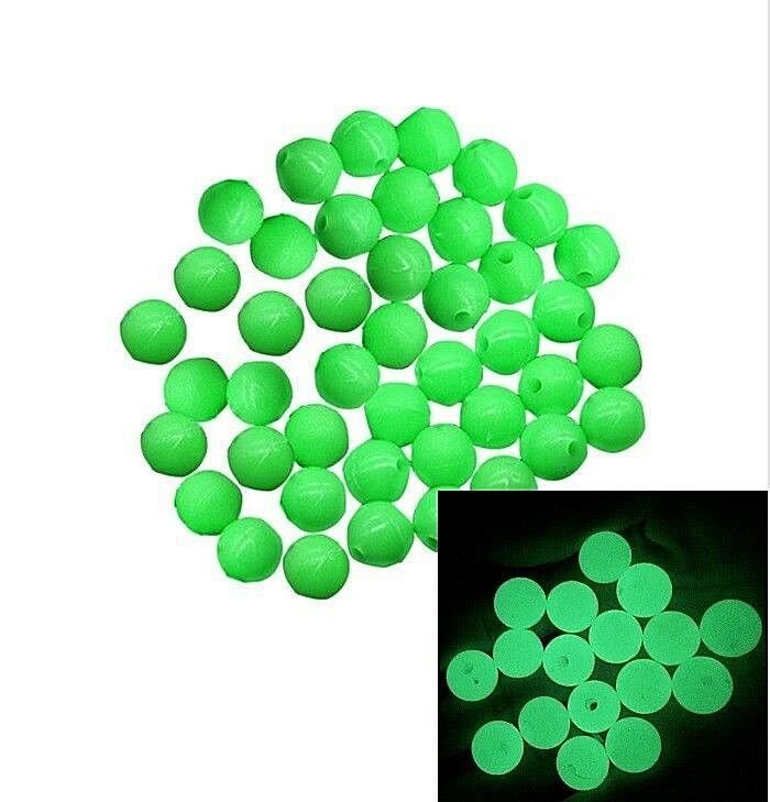 Pkg Of Green Round Hard Glow In The Dark Acrylic Beads For Crafts Or Fishing