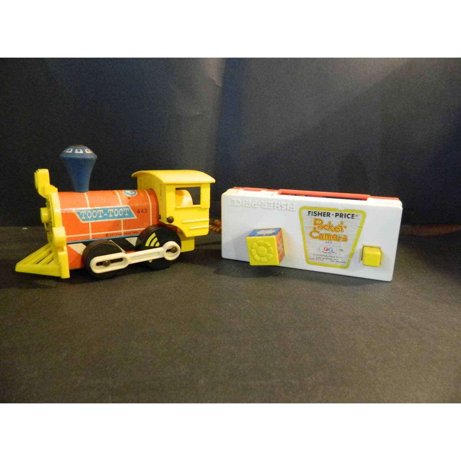 Vintage Fisher Price Train Toot Toot 1964 643, & Pocket Camera 464