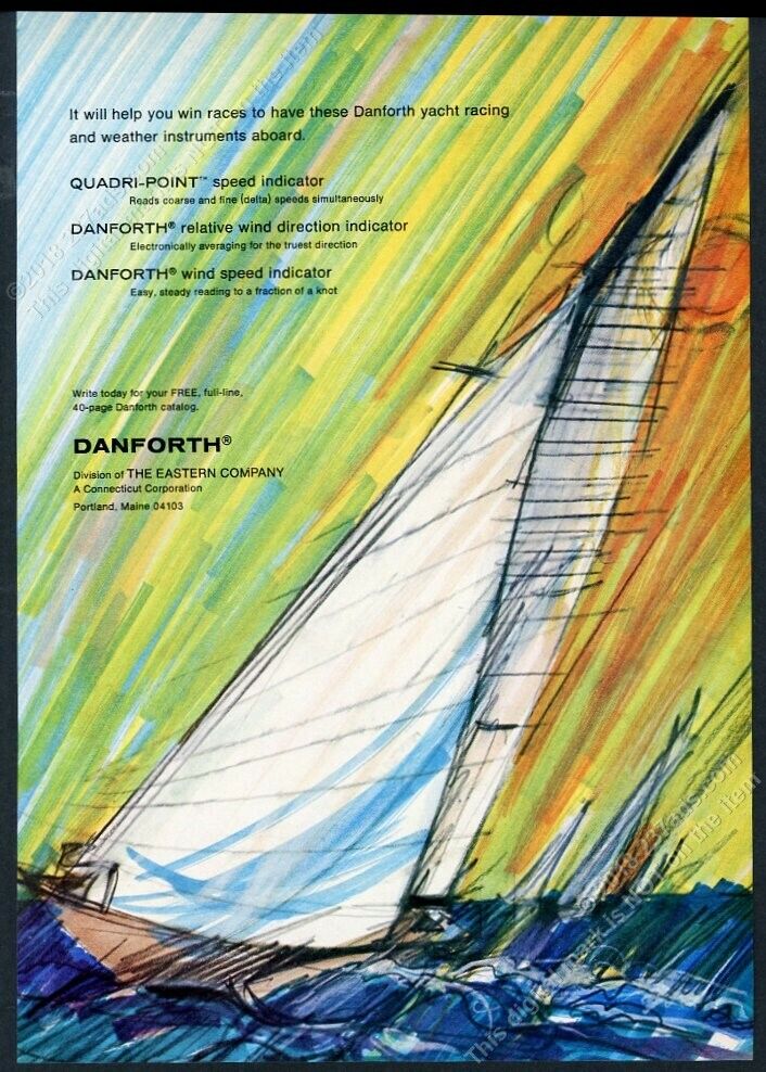 1969 Sailboat Sailing Yacht Art Danforth Racing Instruments Vintage Print Ad