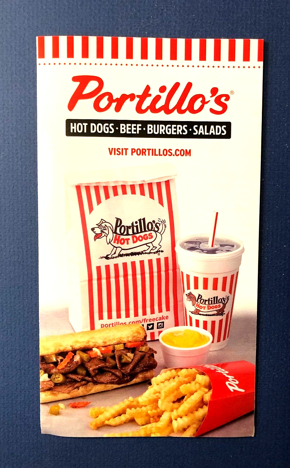 Portillo’s Hot Dogs ~ Beef ~ Burgers 6-panel Take Out Menu Chicago Ill Free Ship