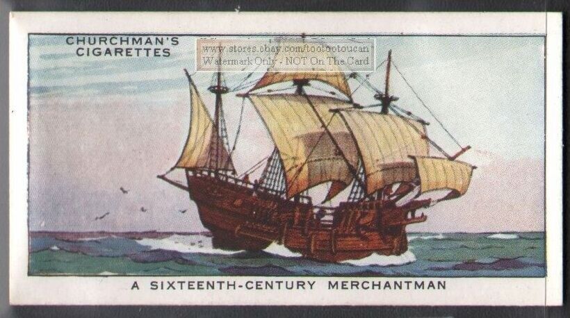 Sixteenth Century Merchantman Sail Ship 80 Y/o Ad Trade Card