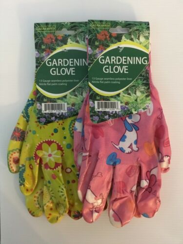 2 Pairs Of Women Gardening Gloves 13 Gauge Nitrile Flat Palm Coating  3 Styles