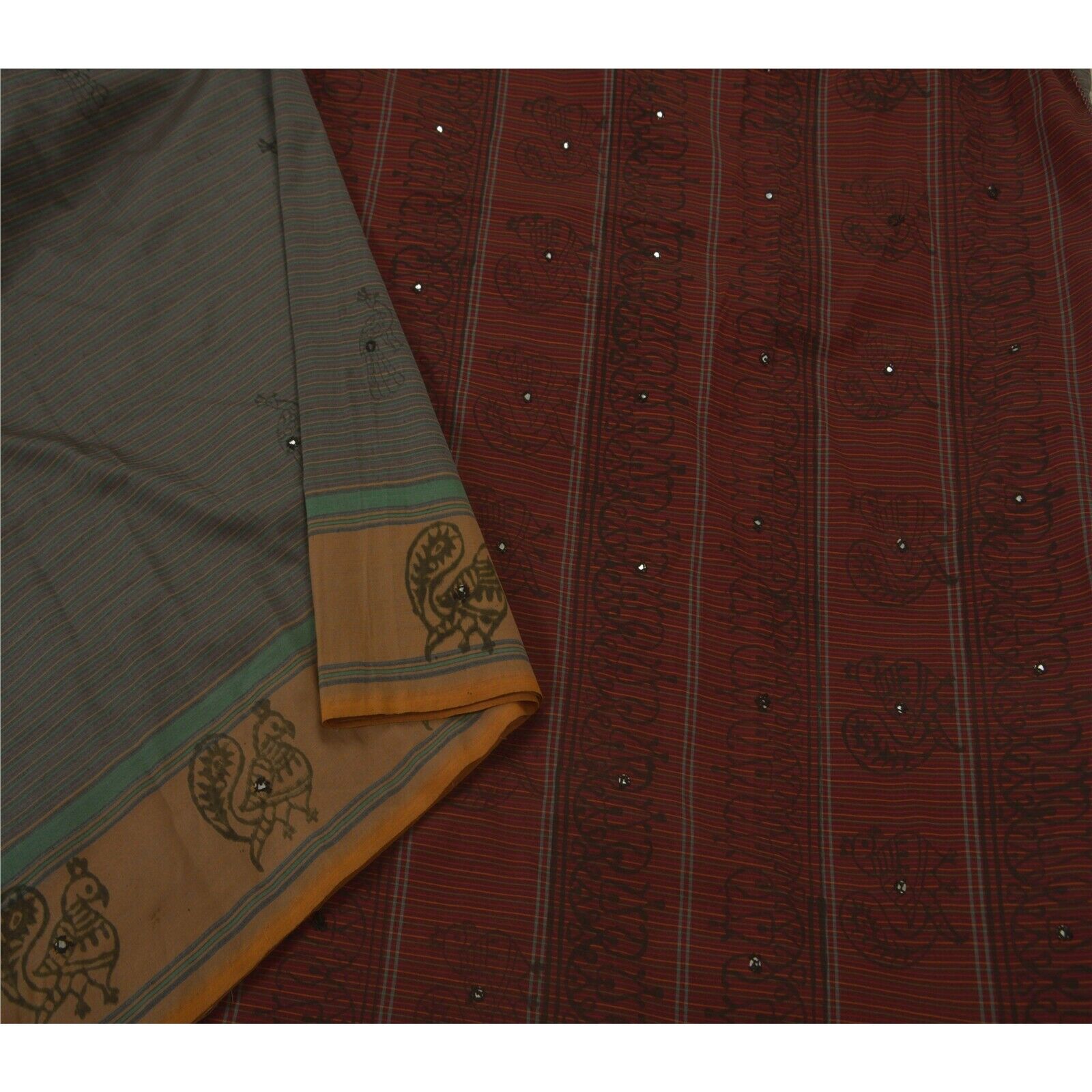 Sanskriti Vintage Indian Sarees Art Silk Printed Fabric 5 Yd Sari Craft Premium