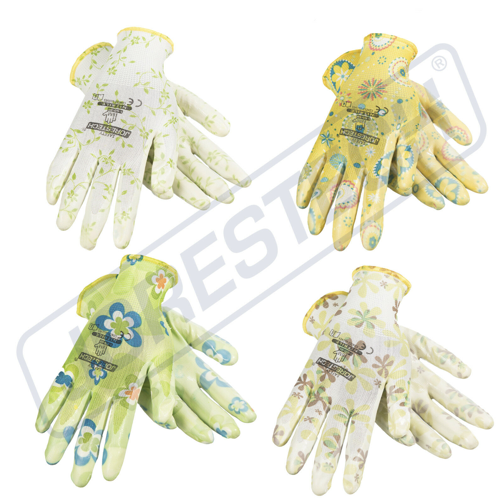 Garden Gardening Yard Gloves Nitrile Dipped Anti-slip Knit Wrist 4 Pairs New
