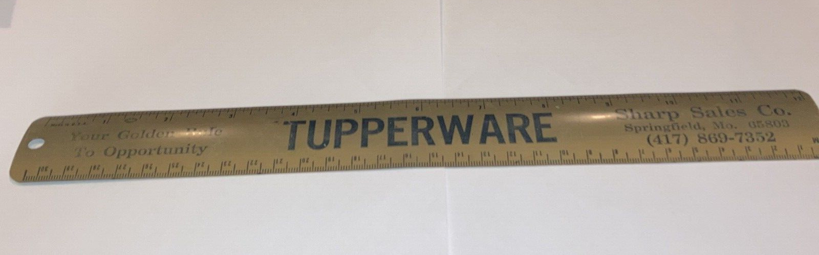 Vintage Tupperware Dealer Advertising Metal Ruler, Sharp Sales, Springfield, Mo