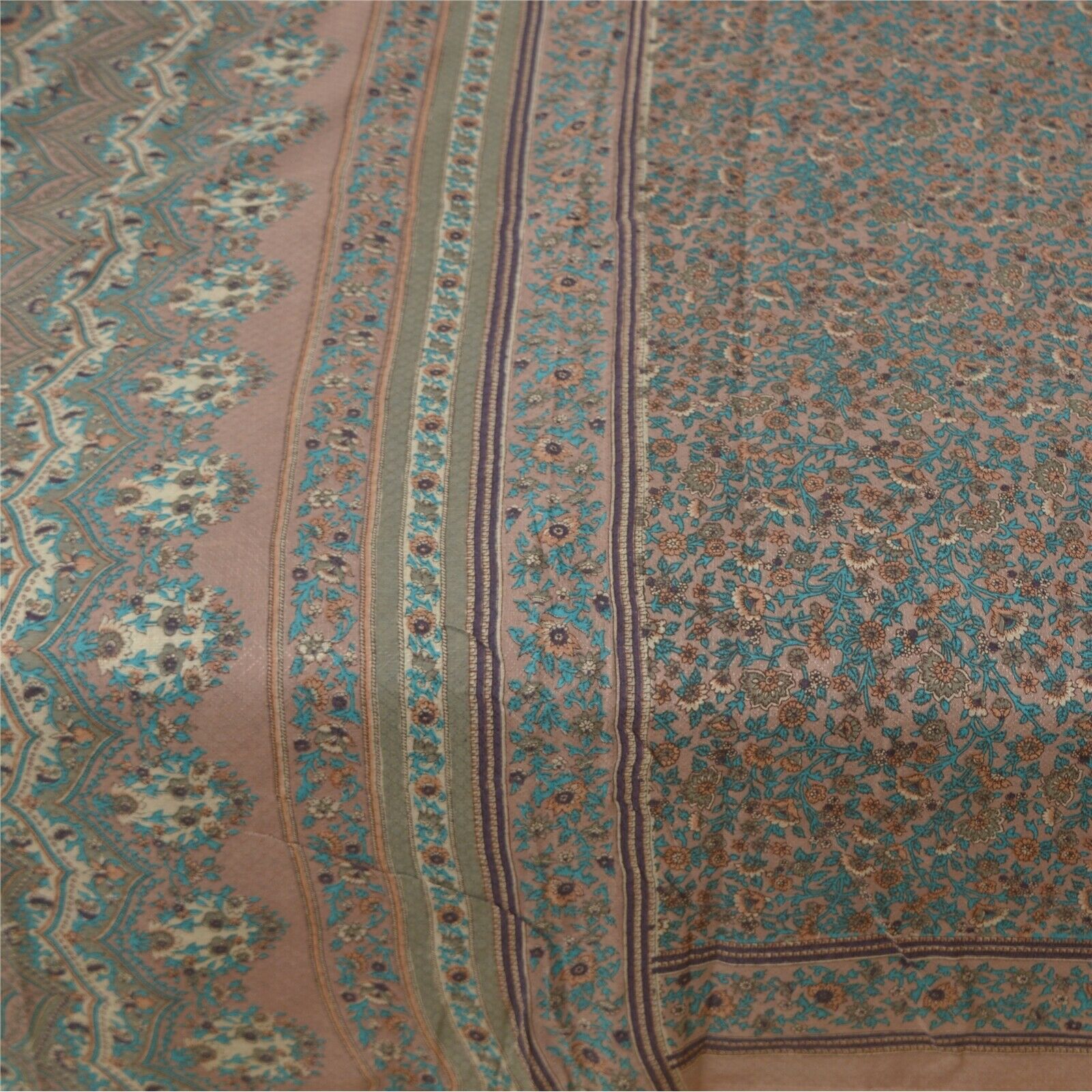 Sanskriti Vintage Pink Sarees 100% Pure Silk Printed Sari Craft Floral Fabric