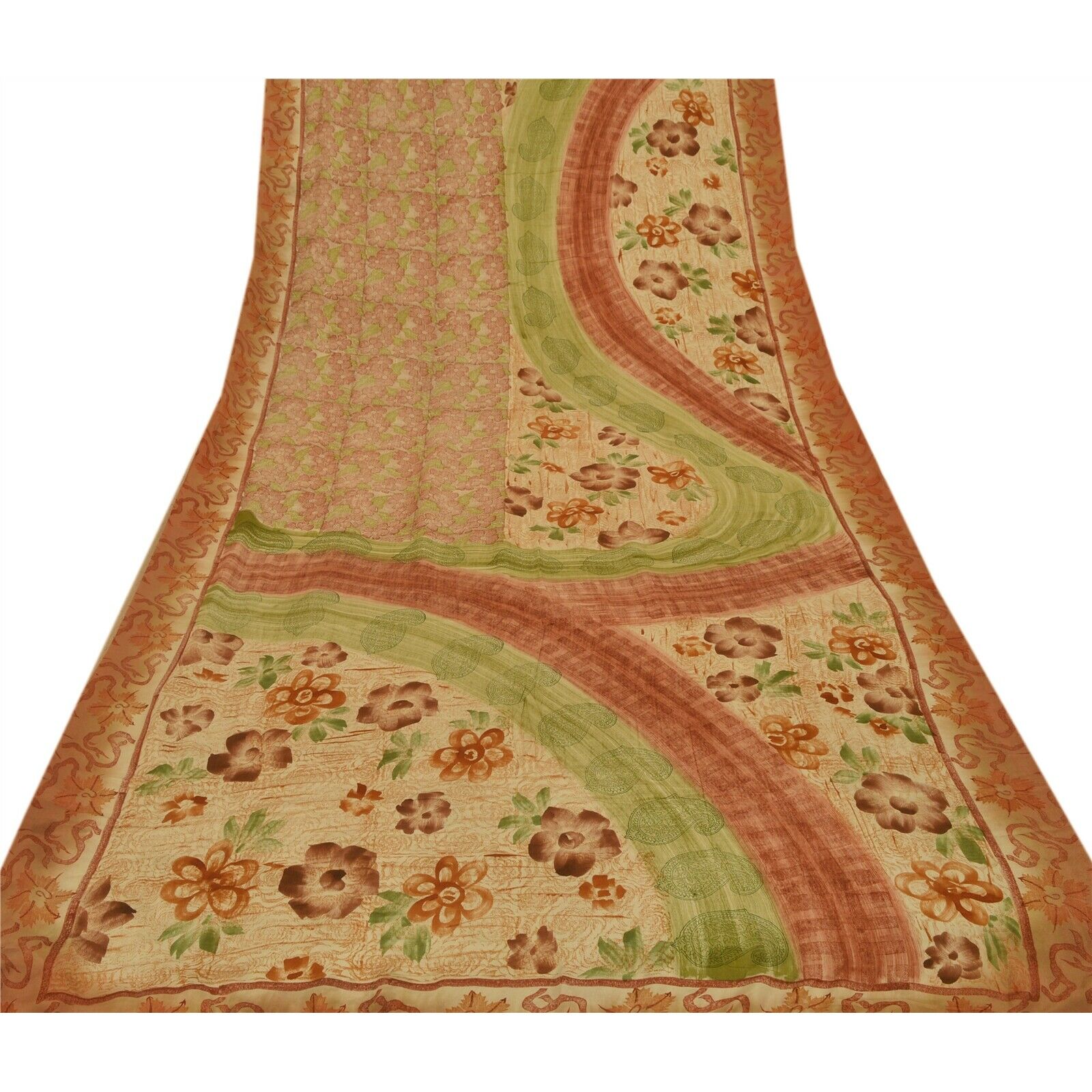 Sanskriti Vintage Indian Sarees Printed Pure Crepe Silk Sari Craft Soft Fabric