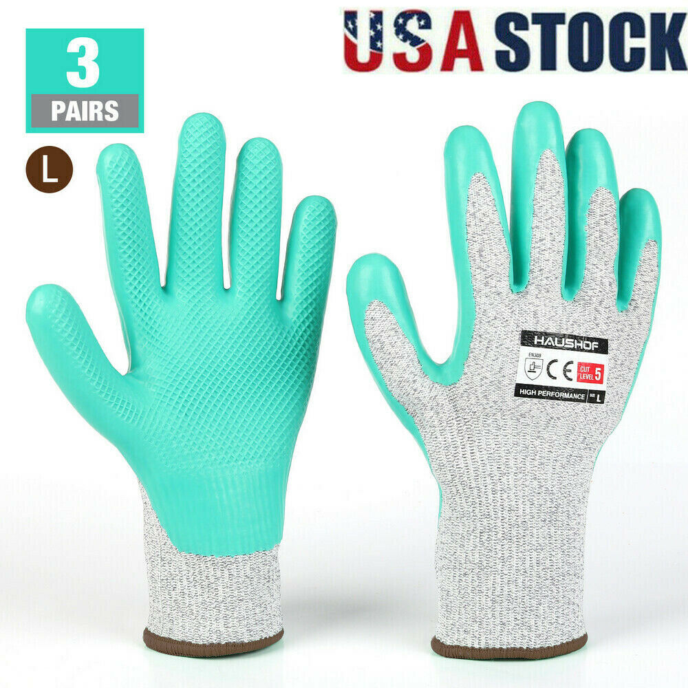 Haushof 3-pairs Latex Coated Working Gloves Level 5 Cut Resistant Garden Gloves