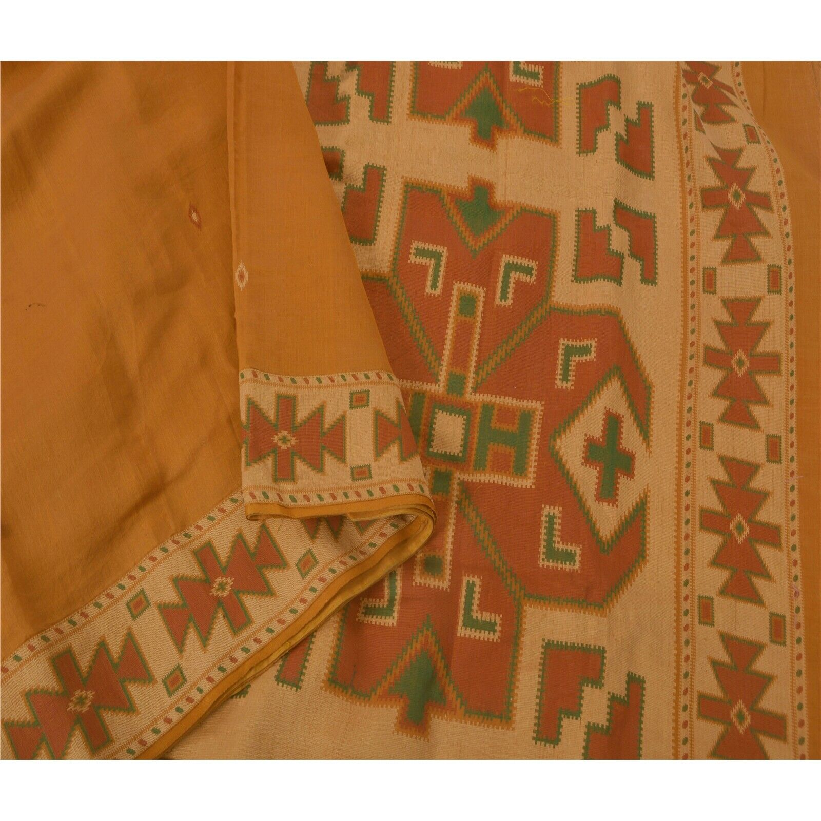 Tcw  Vintage Rusty Orange Sarees Blend Cotton Woven Craft 5 Yd Fabric Sari