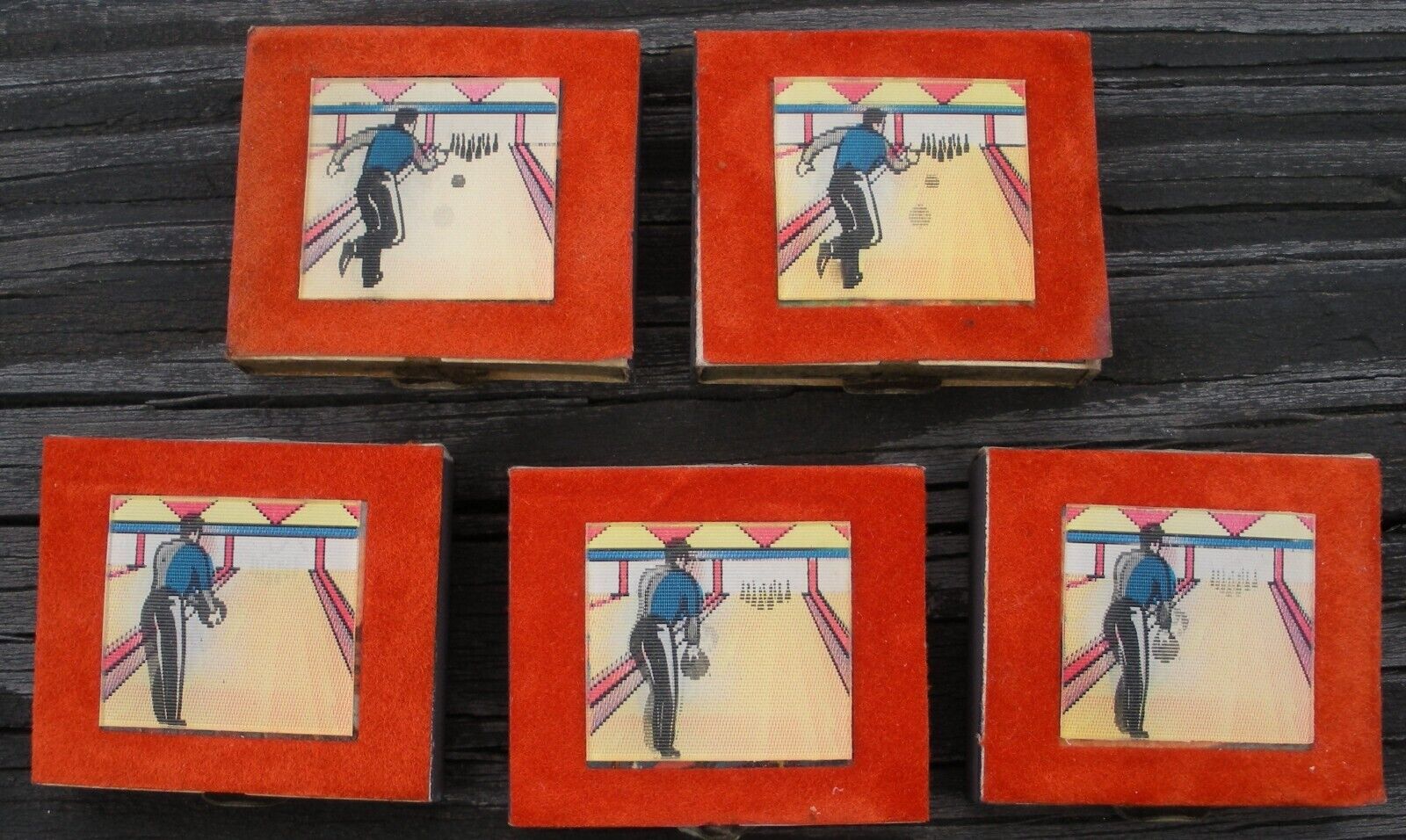 Set Of Five Kingsbridge Lenticular Matchboxes. Nos Bowling Theme. #5595 Italy