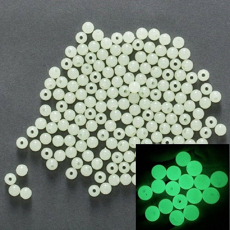 Pkg Of 100 White Hard Round Glow In The Dark Acrylic Beads For Crafts Fishing