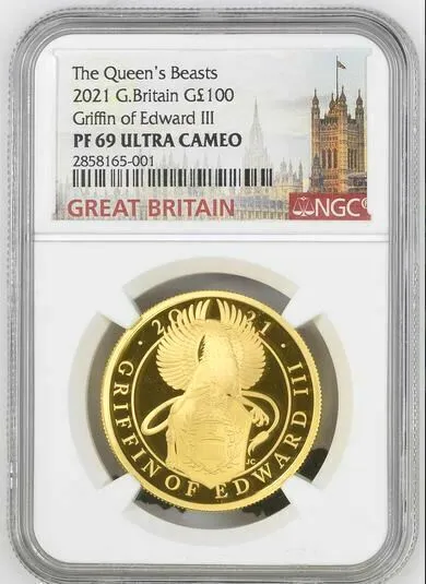 2021 Uk Queen's Beasts: Griffin Of Edward Iii £100 1oz Gold Proof Ngc Pf69 Uc