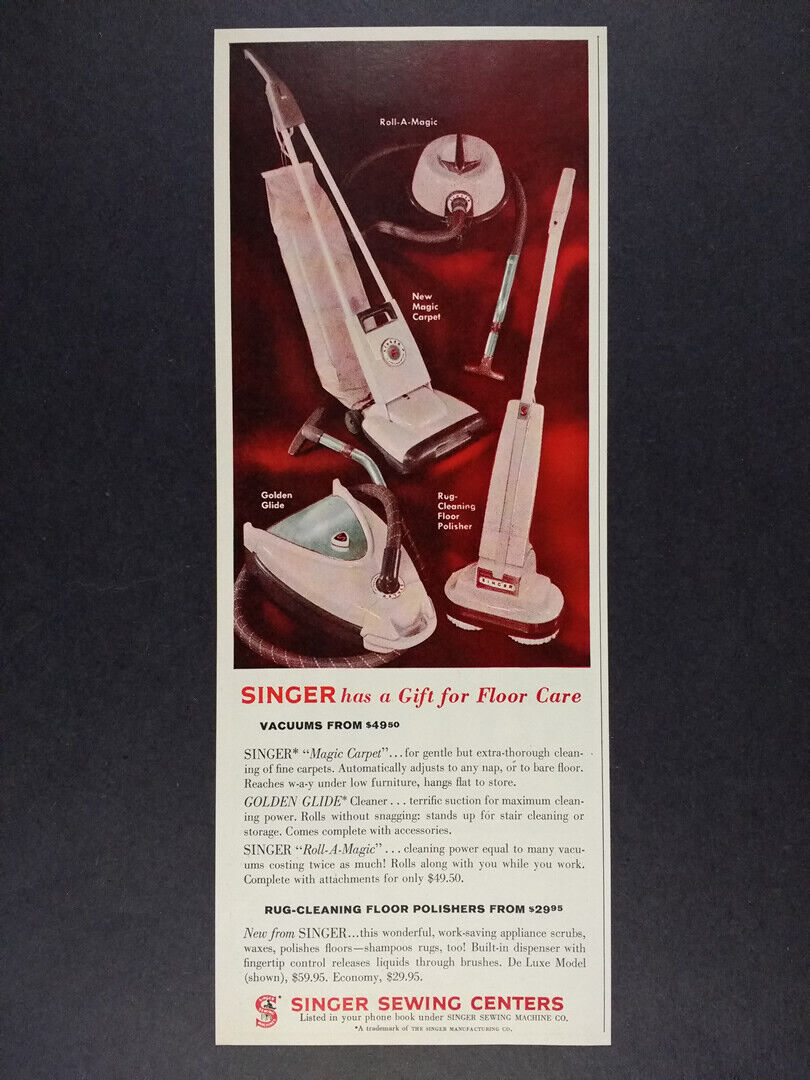 1960 Singer Magic Carpet Golden Glide & Roll-a-magic Vacuum Cleaners Vintage Ad