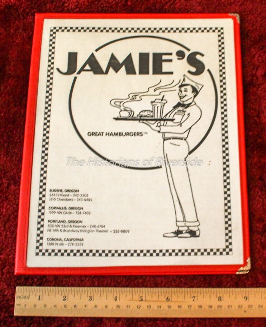 Jamie's Great Hamburgers Vintage Menu 50s Style Diner In Oregon And California
