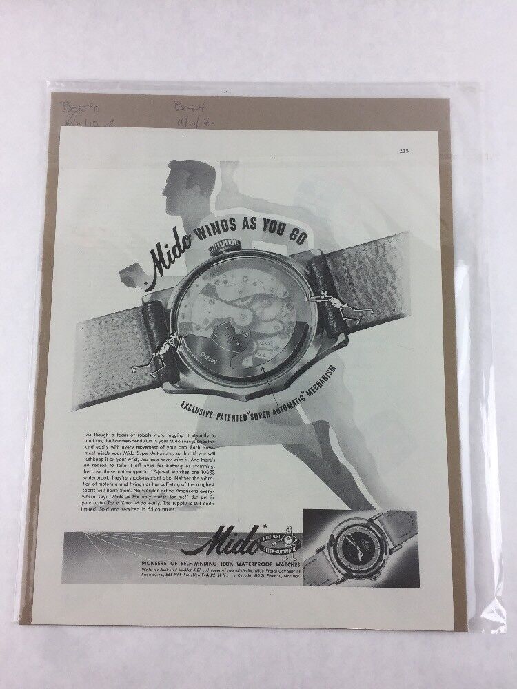 Mido Self-winding Watch Vintage Art Print Collectible Advertisement 10.5 X 13