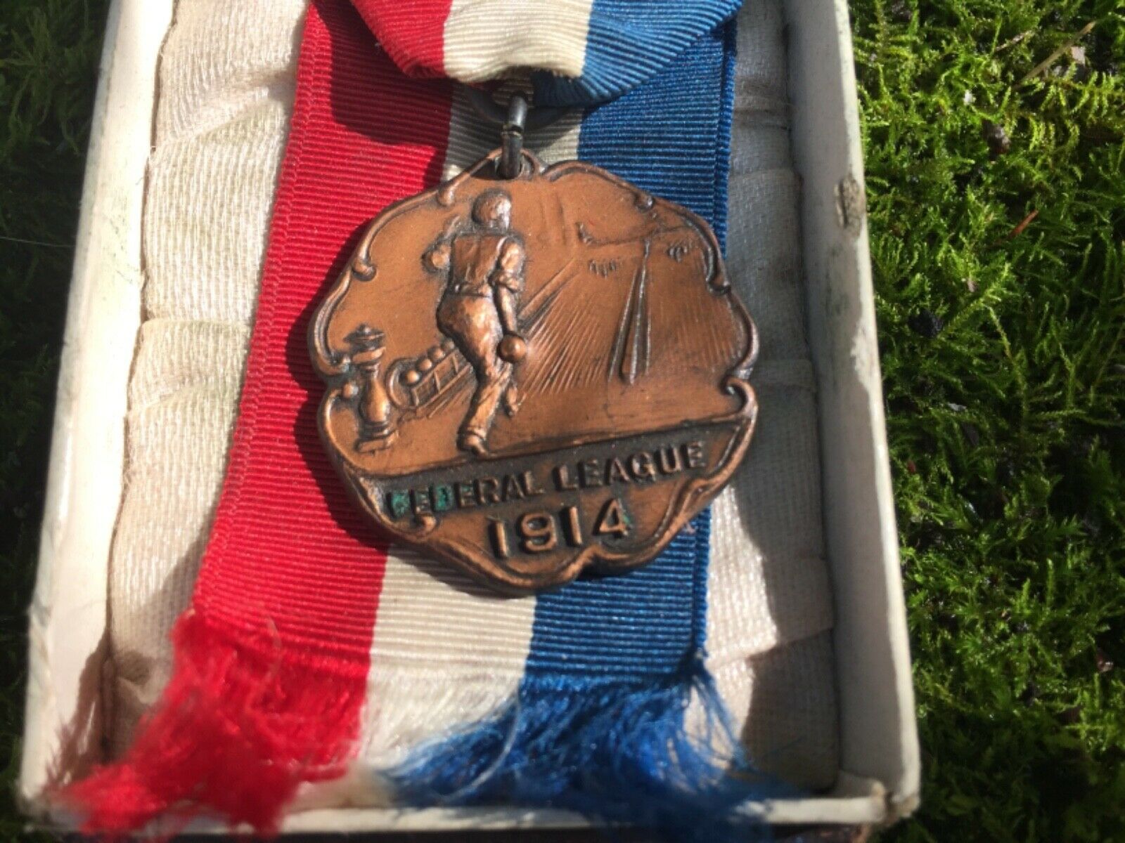 Vtg Bowling American Bowling Federal League 1914 Ribbon Pin New York Medal Award