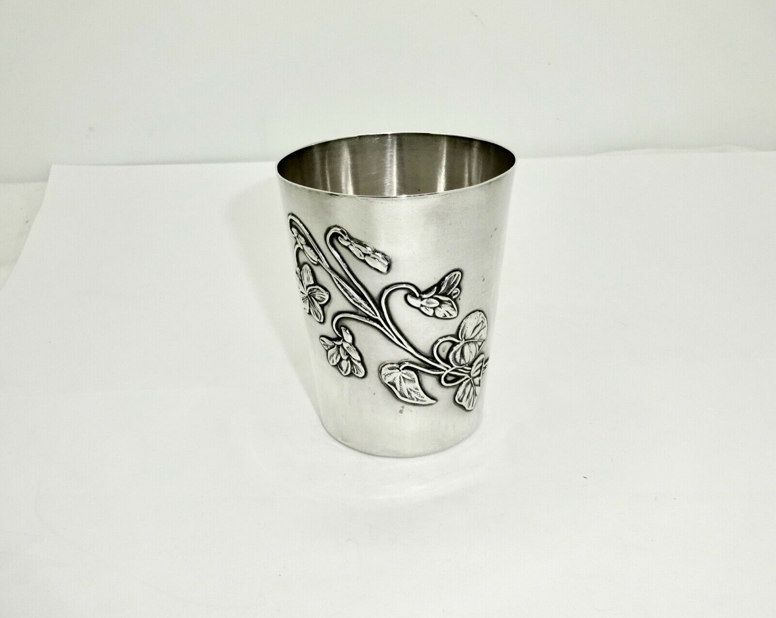 Antique French Louis Lenain Sterling 950 Silver Floral Decor Juice Cup,3 1/4"
