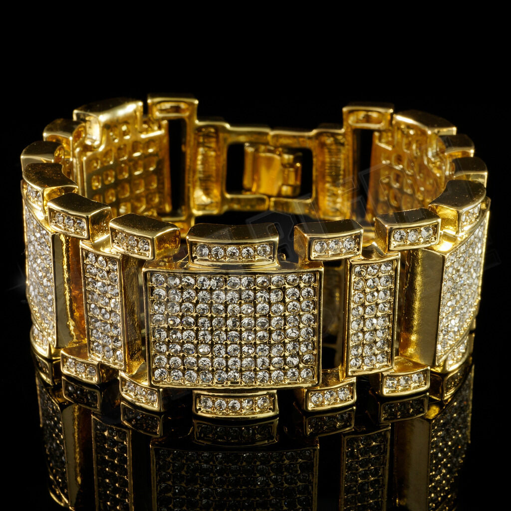 14k Gold Bling Out Iced Micro Pave Simulate Diamond Men Hip Hop Bracelet 1