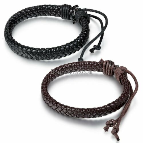 Men's Women's Wrap Braided Leather Bracelet Cuff Bangle Adjustable Wristband