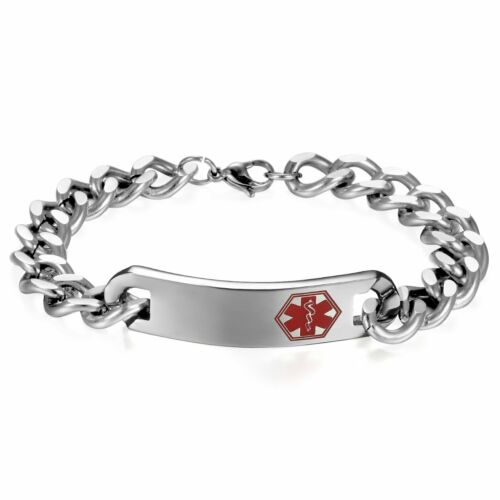 High Polish Stainless Steel Chain Medical Logo Alert Id Bracelet Free Engraving