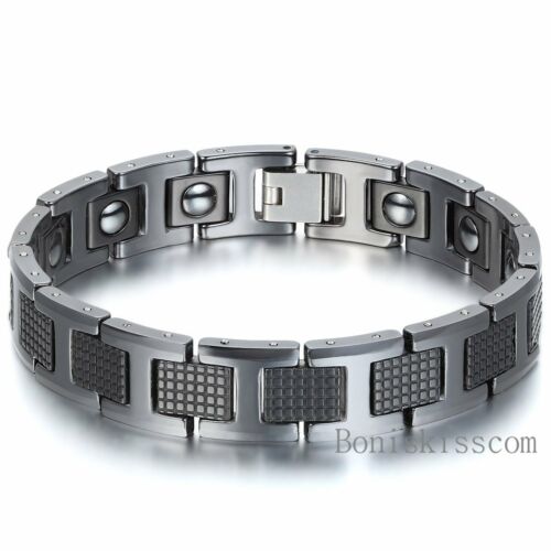 Men's Golf Link Bracelet Tungsten Carbide Magnetic Energy Therapy Power Black