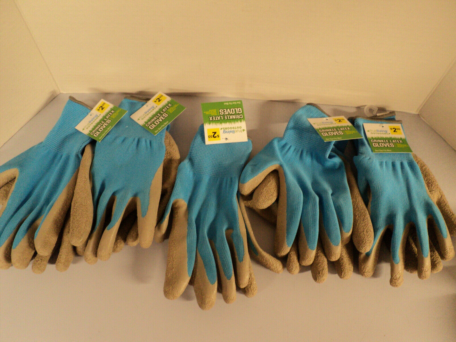 5 Pair Crinkle Latex Gripper Garden Gloves One Size Fits Most New