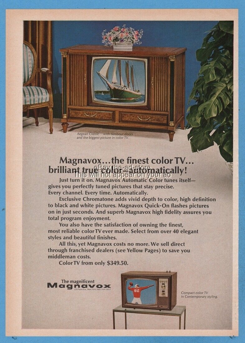 1968 Magnavox Aegean Classic Televisions Compact Color Tv Vintage Photo Ad