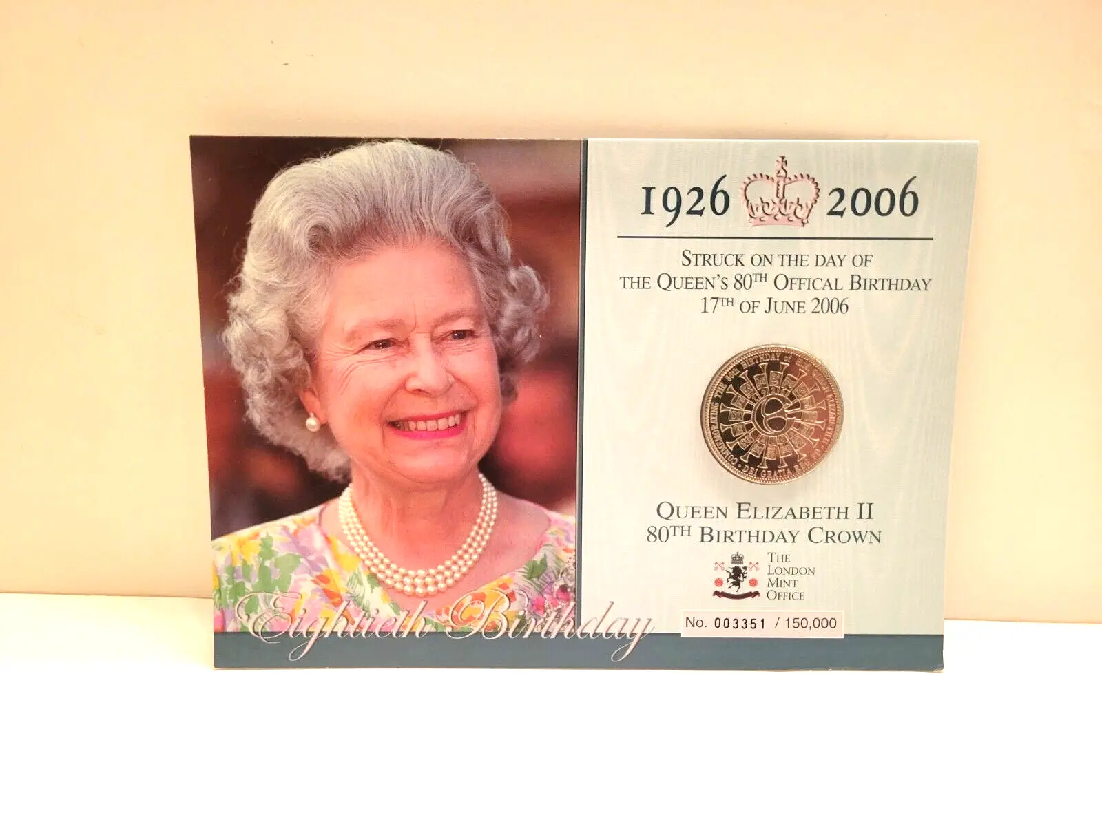 Queen Elizabeth Ii 80th Birthday June 17 2006 Crown  Ltd Edition 3351/150,000