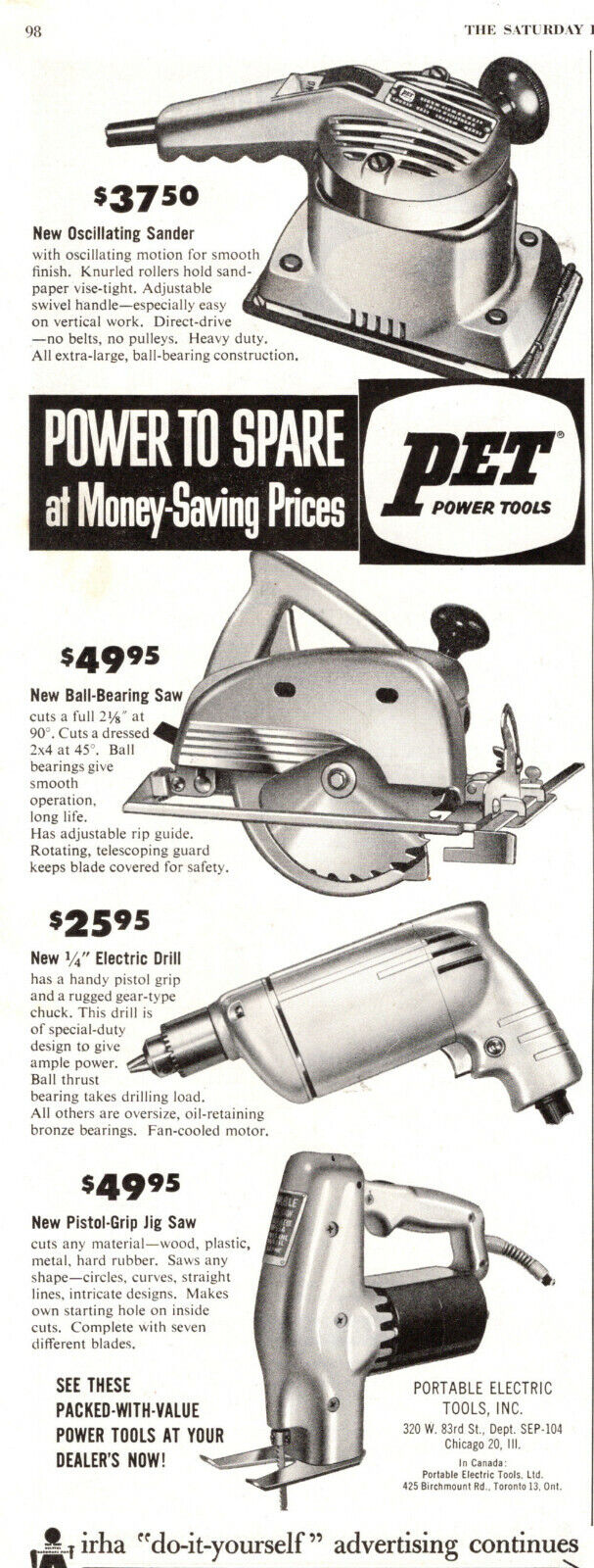 1954 Vintage Ad For Pet Power Tools Jig Saw, Sanders, Drills More! 060919