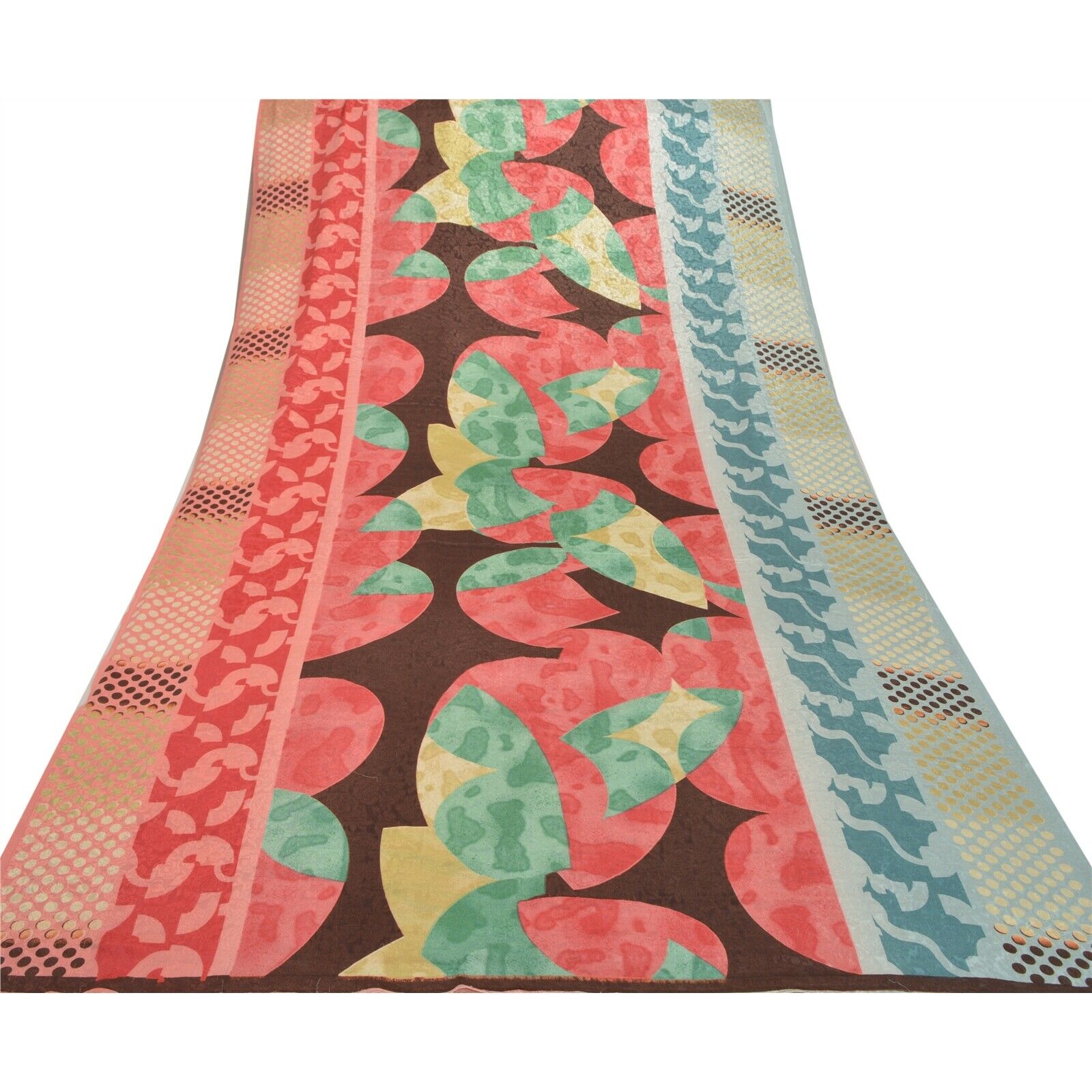 Sanskriti Vintage Pink Sarees Moss Crepe Printed Woven Sari Decor Craft Fabric