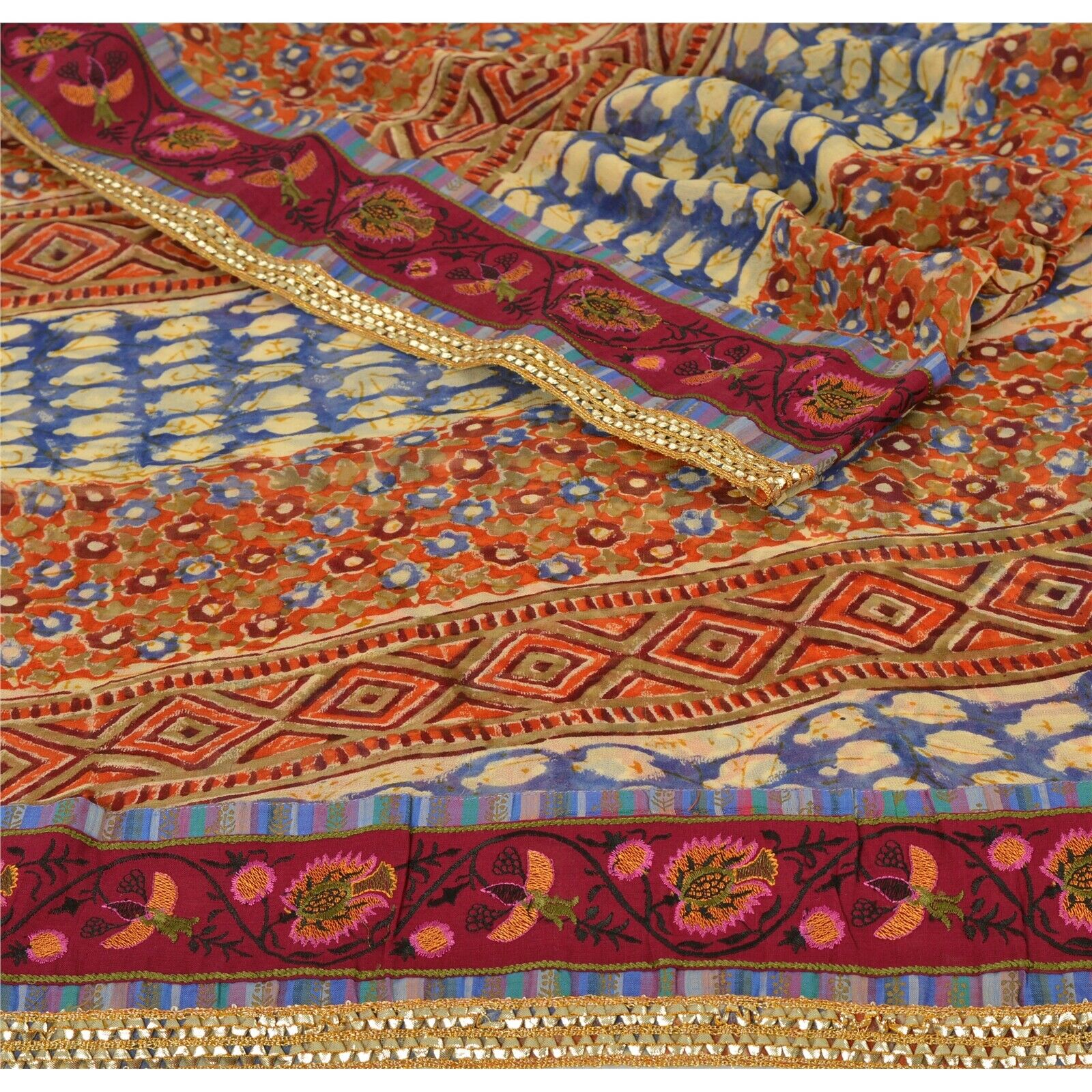 Sanskriti Vintage Multi Color Sarees Blend Georgette Printed Craft Fabric Sari