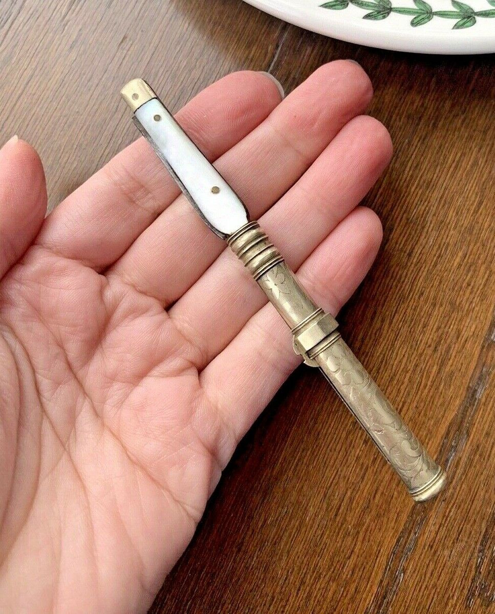 Rare Antique Pen Pocket Knife Art Nouveau Deco French Pencil As Is Belle Epoque